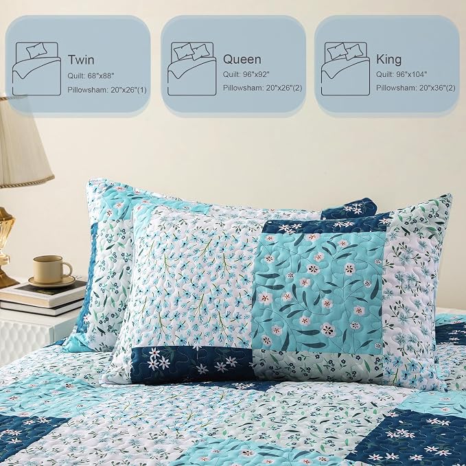 Whale Flotilla Patchwork Quilt King Size, Extra Soft Boho Floral Bedspreads - Image 6