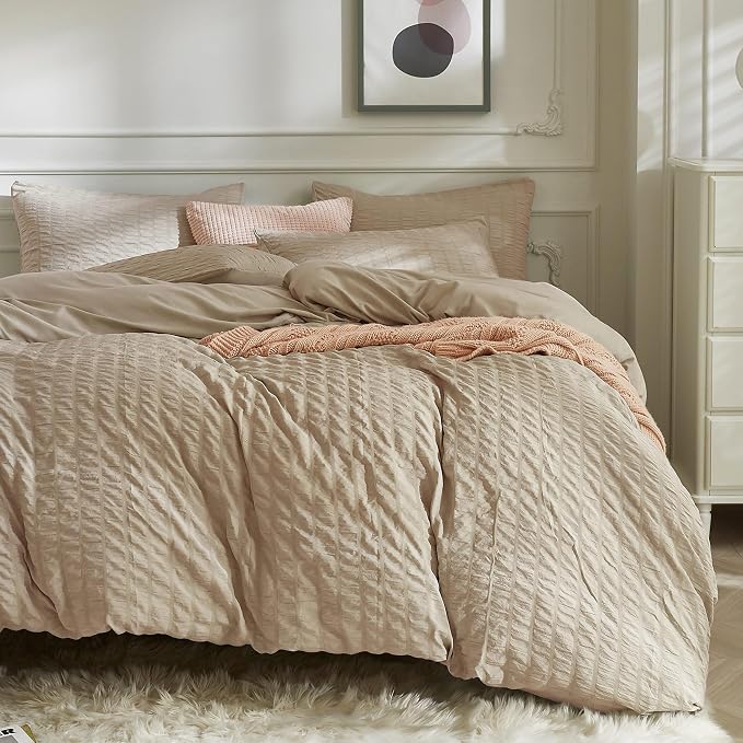 JELLYMONI Khaki Duvet Cover King Size, Soft Breathable Seersucker Duvet Cover by JELLYMONI