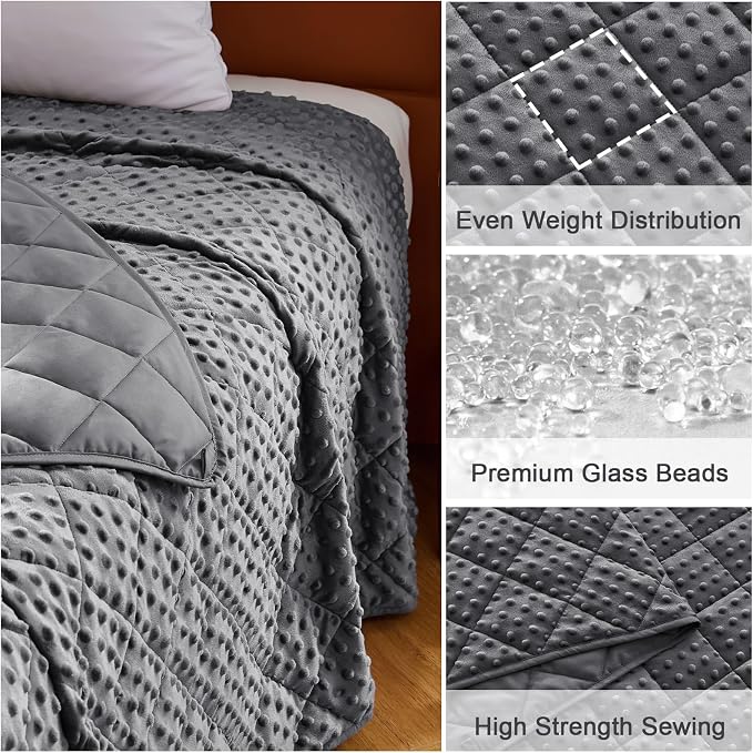 Grey Weighted Blanket for Adults 12lbs, Twin Full Size Cooling Minky Heavy - Image 6