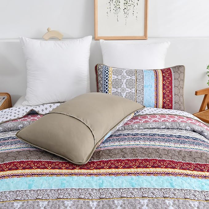 WONGS BEDDING Boho Quilt Set King Size, Lightweight Microfiber Bedspread - Image 9