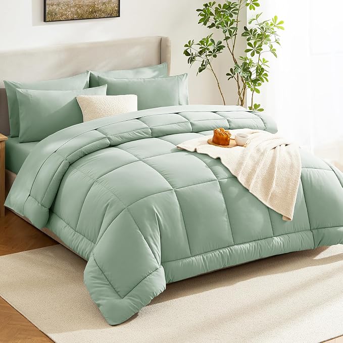 CozyLux Twin XL Comforter Set Sage Green, 5 Pieces Twin Extra Long Bed in a Bag - Image 7