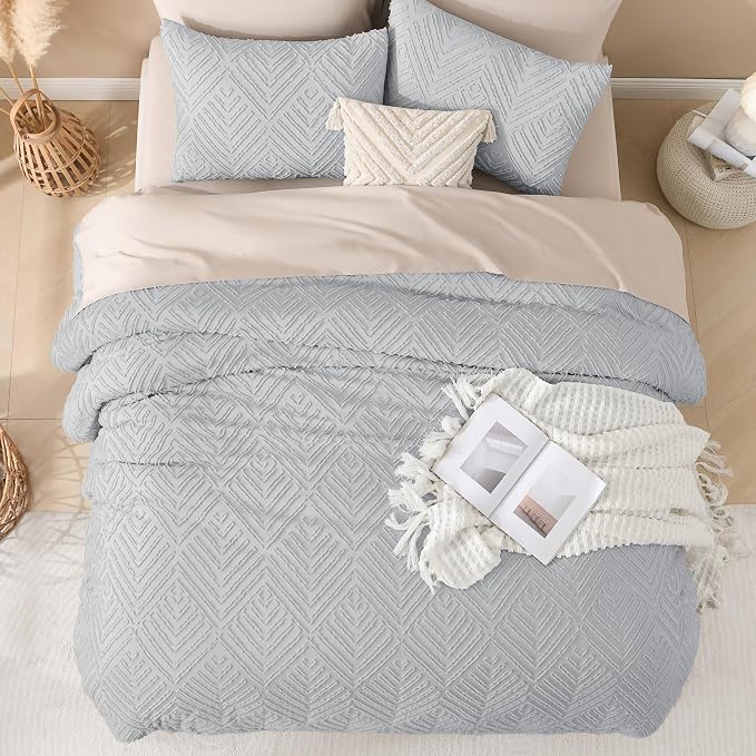 Andency Light Grey Boho Queen Comforter Set, Lightweight Fluffy Bedding - Image 7
