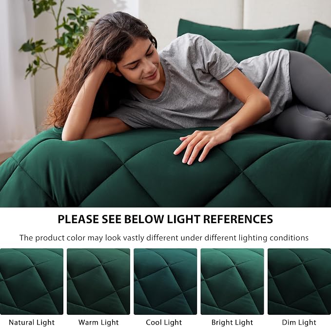 Love's cabin Full Comforter Set Dark Green, 7 Pieces Full Bed in a Bag - Image 5