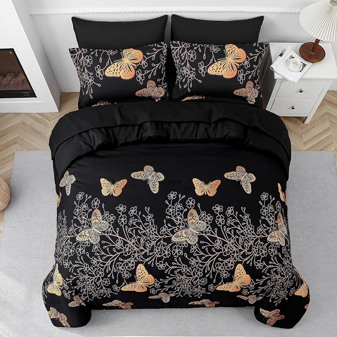 Yogeneg 5 Piece Bed in a Bag Twin Size Comforter Set Black Bedding Set - Image 3