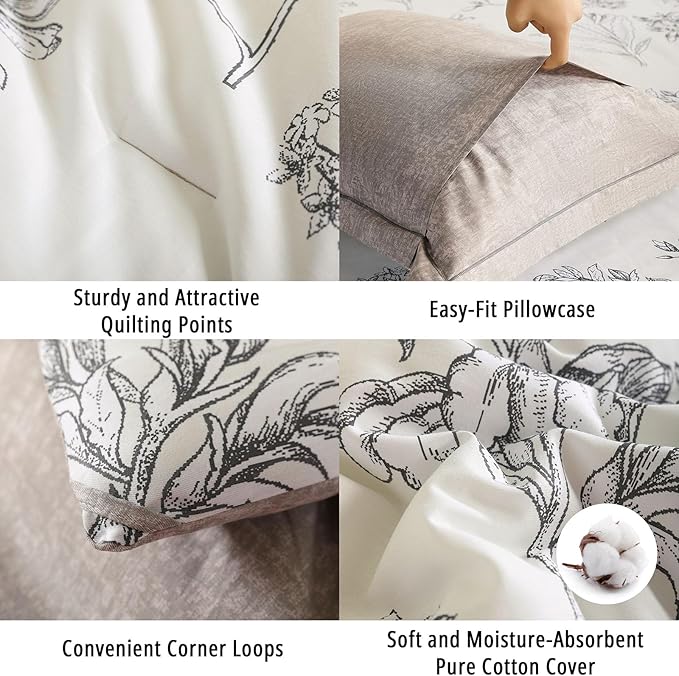 LEMIROE Floral Cotton Comforter King Size 3Pcs - Image 5