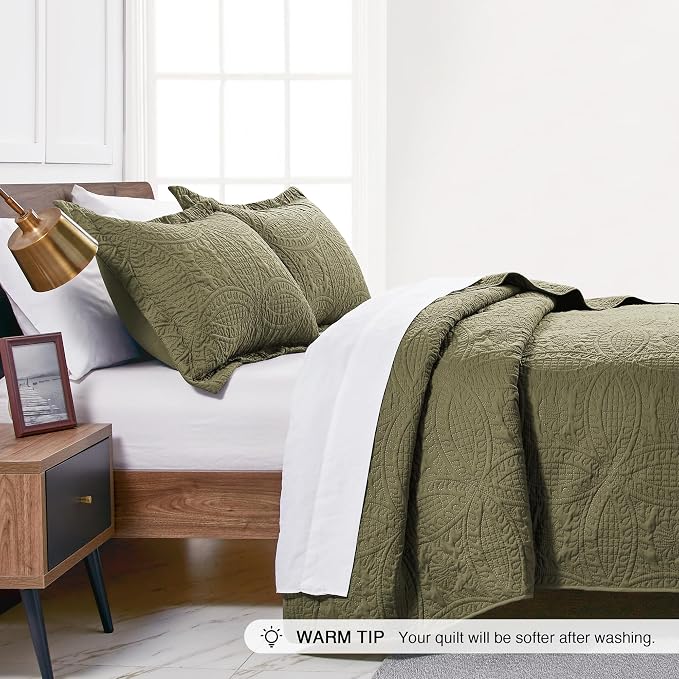 Love's cabin California King Size Quilt Bedding Set Green Bedspreads - Image 4