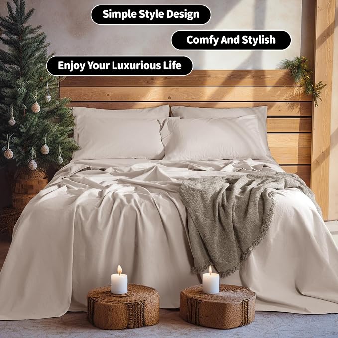 LBRO2M 100% Pure Linen Sheet Set Deep Pocket Up to 16" Bed Sheets Sets - Image 7