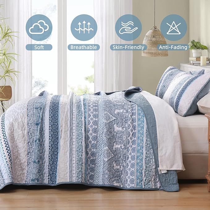 WONGS BEDDING Boho Quilt Set King Size, Lightweight Bedspread Coverlet Bedding - Image 5