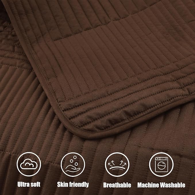 Whale Flotilla Ultra Soft Queen Quilt Bedding Set, Lightweight Microfiber Brown - Image 9