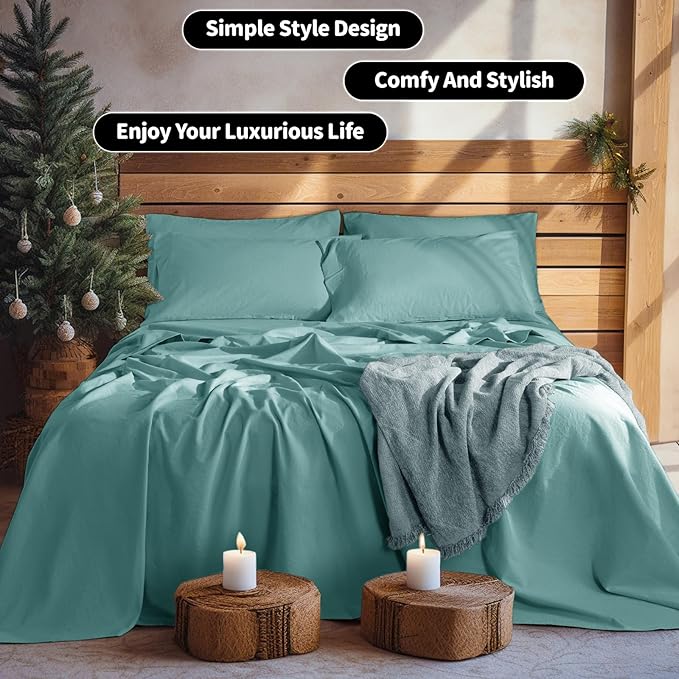 LBRO2M 100% Pure Linen Sheet Set Deep Pocket Up to 16" Bed Sheets Sets - Image 7