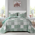 Mybedsoul Sage Green Boho King Quilt Set, 3-Piece Reversible Soft Plaid Floral by Mybedsoul