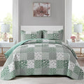 Mybedsoul Green Boho Queen Quilt Set, 3-Piece Reversible Soft Plaid Floral by Mybedsoul