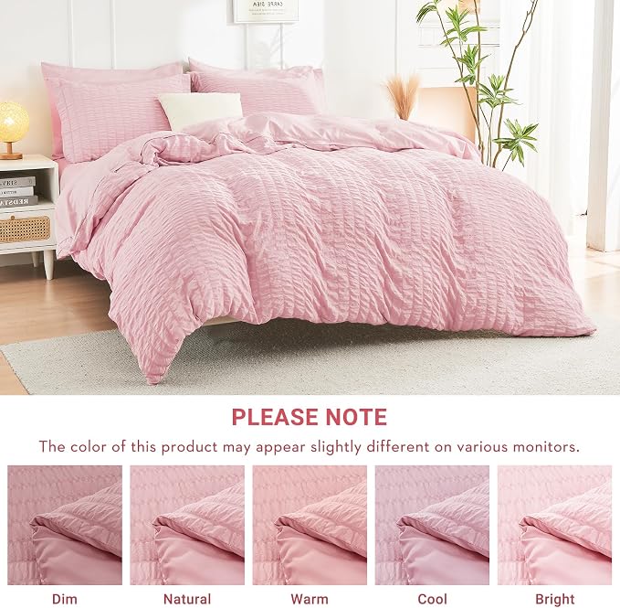HYMOKEGE Pink Twin XL Comforter Set Seersucker 5 Pieces, All Season Luxury Bed - Image 6