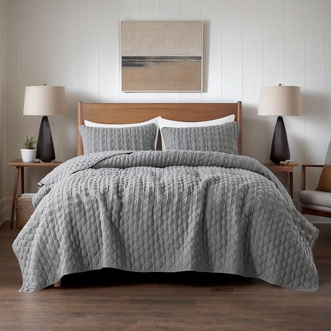 WDCOZY Dark Grey Quilt Queen Size Bedding Sets - Image 2