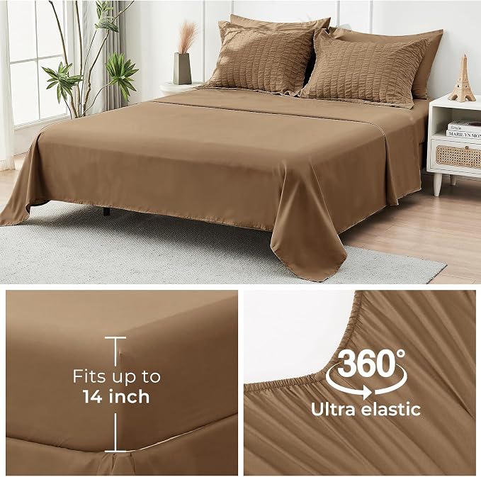 HYMOKEGE Brown Twin XL Comforter Set Seersucker 5 Pieces, All Season Luxury Bed - Image 7