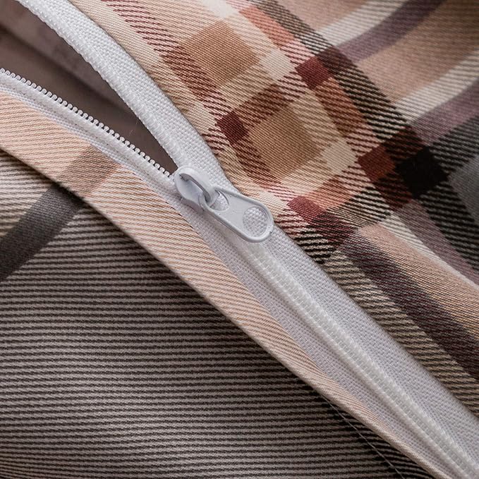 SUSYBAO Plaid Duvet Cover Queen 100% Cotton Khaki Gingham Duvet Cover Set 3 - Image 5