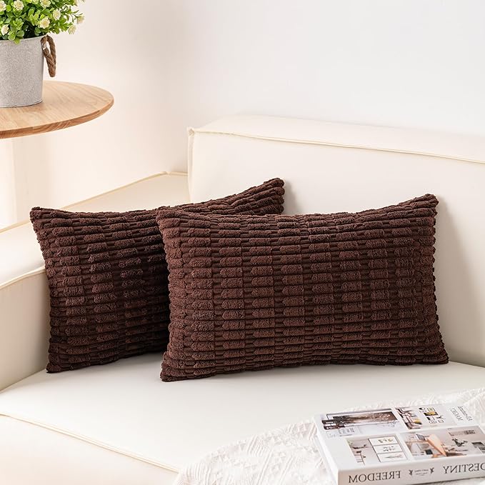 Aegero Pack of 2 Corduroy Decorative Throw Pillow Covers 12x24 Inch Soft by Unknown