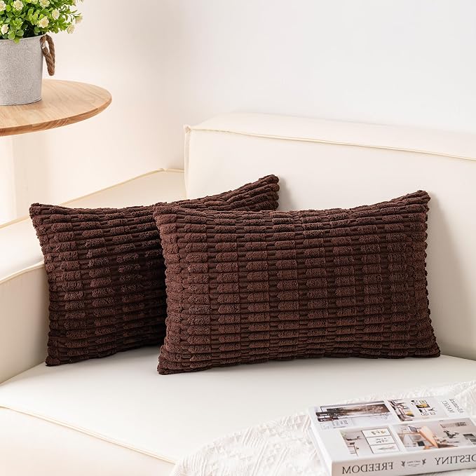 Aegero Pack of 2 Corduroy Decorative Throw Pillow Covers 12x20 InchSoft Boho by Unknown