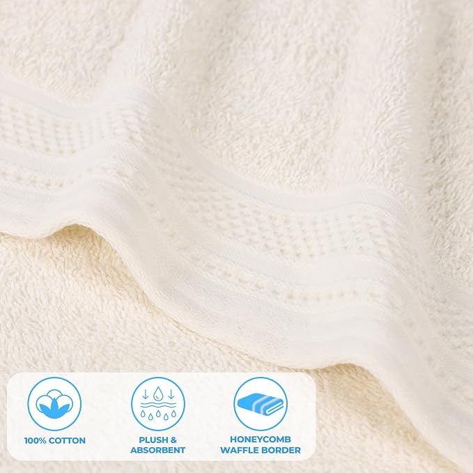 Superior Honeycomb 100% Cotton 500 GSM 12 Piece Bath Towel Set, 6 Washcloths - Image 4