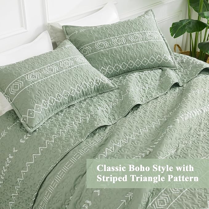 Andency Sage Green California King Quilt Set, 3 Pieces Boho Lightweight Soft - Image 4