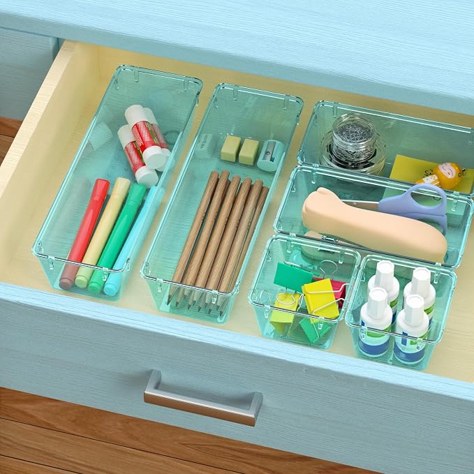WOWBOX 9 Pack Clear Drawer Organizer Set, Acrylic Drawer Storage Trays - Image 6
