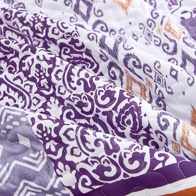 WONGS BEDDING Purle Quilt Set King Size, 3 Pieces Boho Patchwork Bedspread - Image 9