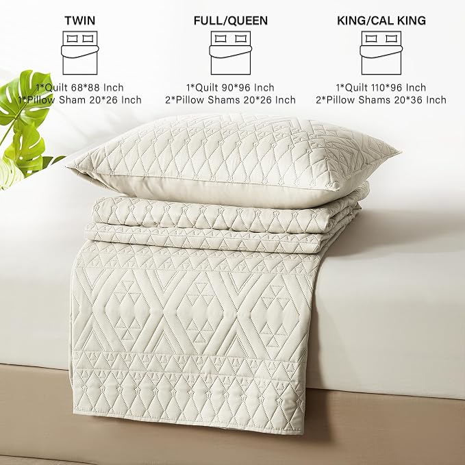 akkialla Twin Quilt Set, Boho Style in a Solid Color, Cream Lightweight - Image 7
