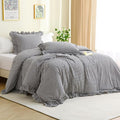 Silnuo Black/White Checkered Ruffle 3-Piece Duvet Cover Set Twin Size, Washed by Silnuo