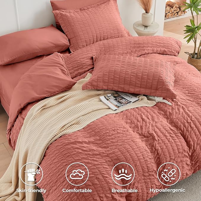 HYMOKEGE Coral Twin Comforter Set Seersucker 5 Pieces, All Season Luxury Bed in - Image 3