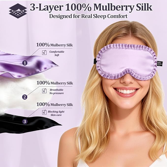 Silk Sleep Mask for Women, 100% Mulberry Silk Eye Mask, All-Silk Filled - Image 2