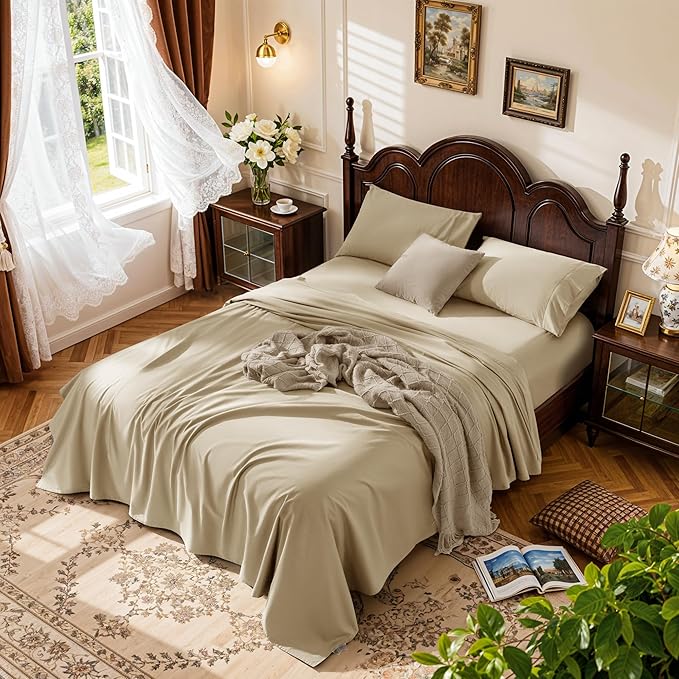 LBRO2M 100% Cotton Sheets Set Deep Pocket 19", 1000 Thread Count California by LBRO2MBedding