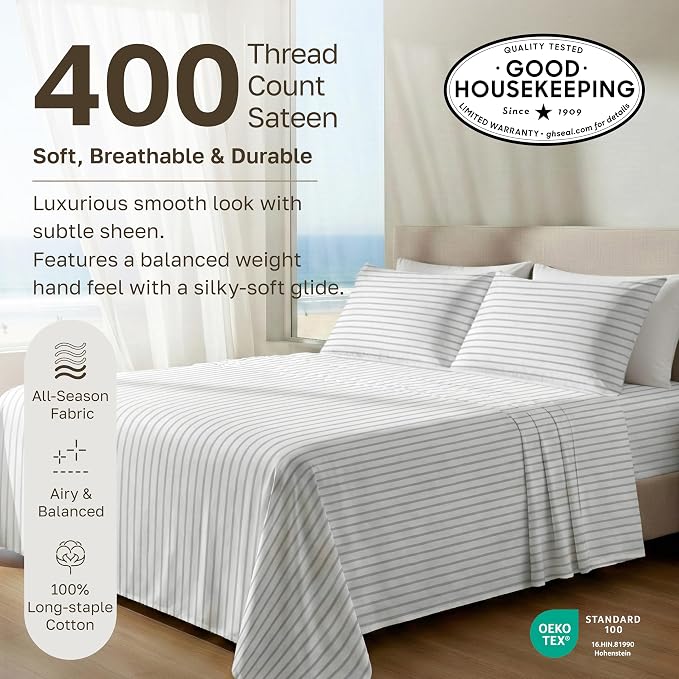 California Design Den Soft 100% Cotton Twin Size Bed Sheets Set, 400 Thread - Image 3