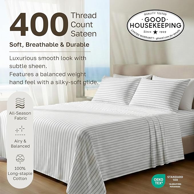 California Design Den Soft 100% Cotton Full Size Bed Sheets Set, 400 TC Good - Image 3