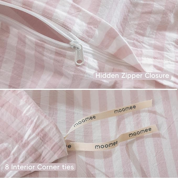 MooMee Striped Duvet Cover Set 100% Washed Cotton Linen Like Textured - Image 8