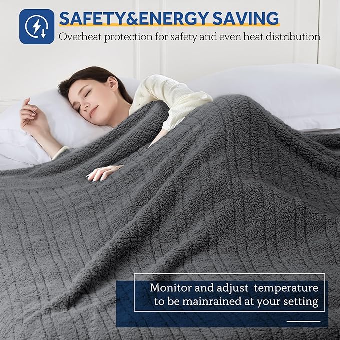 SEALY Electric Blanket Twin Size, Soft Sherpa Heated Blanket Single Control - Image 3
