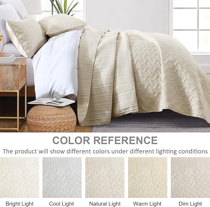 Yiran California King Size Beige Quilt Set Lightweight Oversized Bedspread - Image 4