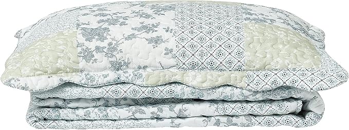 Brilliant Sunshine Multi Blue and Beige Floral Patchwork, 2-Piece Quilt Set - Image 7