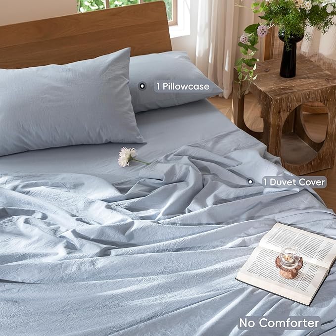 MooMee Bedding Duvet Cover Set 100% Washed Cotton Linen Like Textured - Image 2