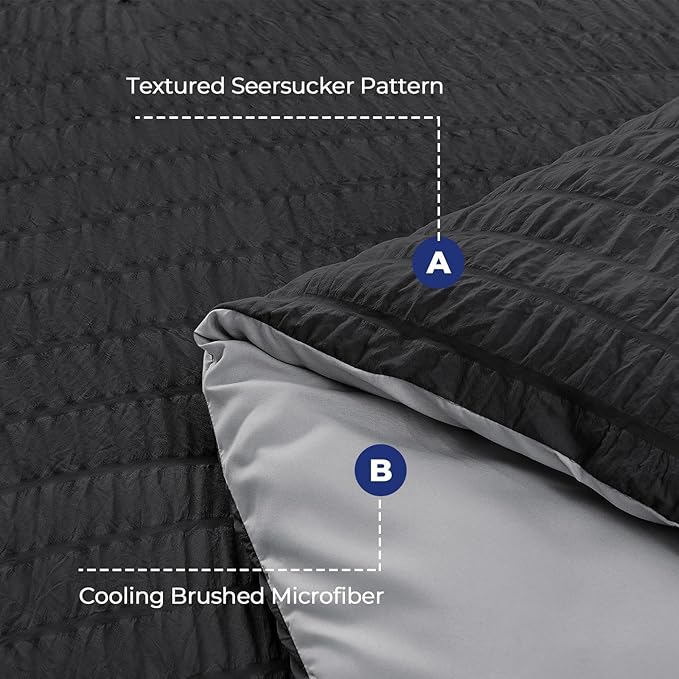 HYMOKEGE Black/Light Grey King Size Comforter Set Seersucker 7 Pieces, All - Image 4