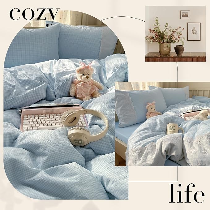 mixinni Blue Gingham Duvet Cover King Size - Image 4