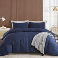 AveLom Navy Blue Duvet Cover King, 3 Pieces, Seersucker Textured Ultra Soft by AveLom