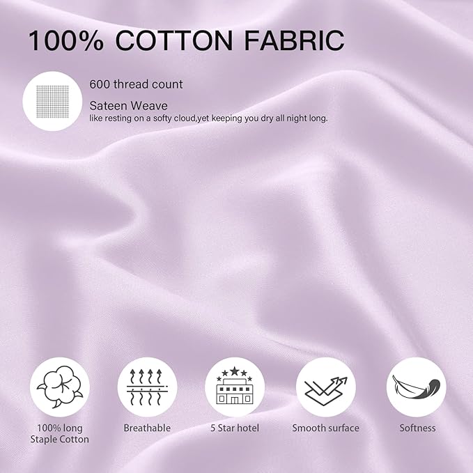 100% Cotton Standard Pillowcases Set of 2, Deep Dream 600 Thread Count Pillow - Image 2