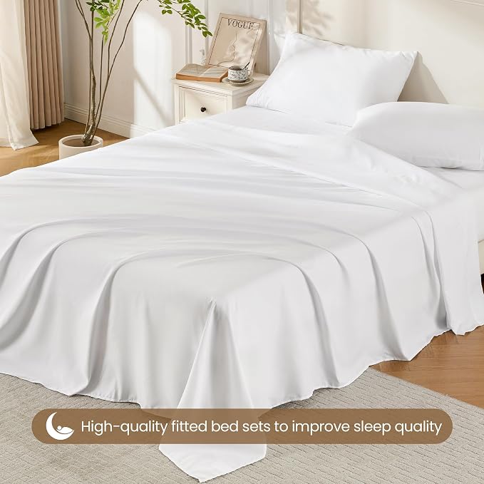 ROSE&RISY White Full Sheet Set, 4 Pieces Soft Bedding Sheet Set, Breathable and - Image 5