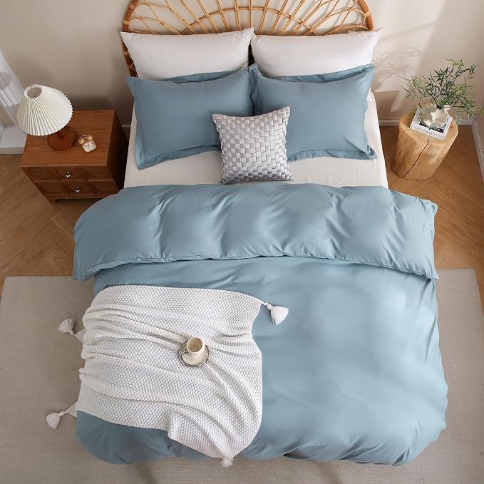 JSD Dusty Blue Duvet Cover Set King Size, 3 Piece Duvet Cover - Image 8