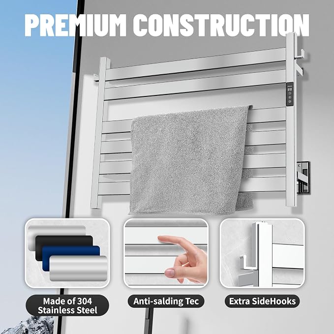 K&KALONZO Towel Warmer for Bathroom, Wall-Mounted 6-Bar Heated Towel Rack - Image 5