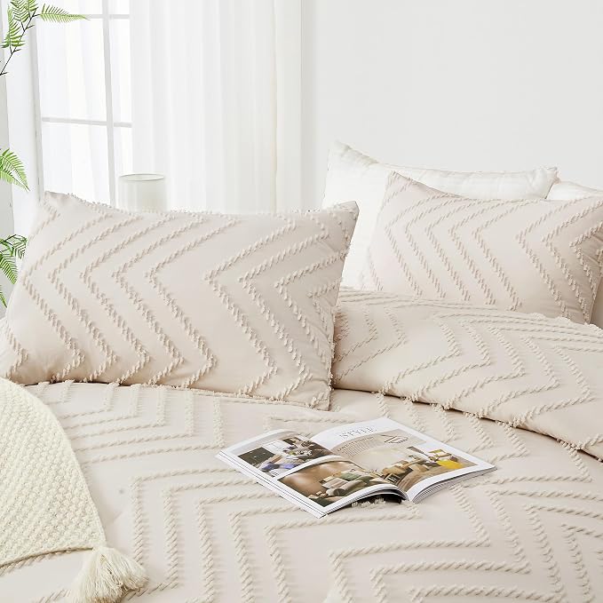 Andency Oversized King Comforter Set 120x98 Beige, Boho Oversize King Cream - Image 4