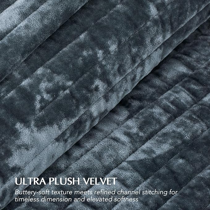 EVERGRACE Velvet Quilt Set Queen Size, Luxurious Soft Striped Channel Bedding - Image 5