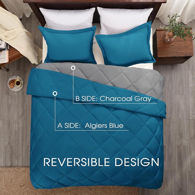 Basic Beyond California King Comforter Set, Algiers Blue/Charcoal Gray - Image 3