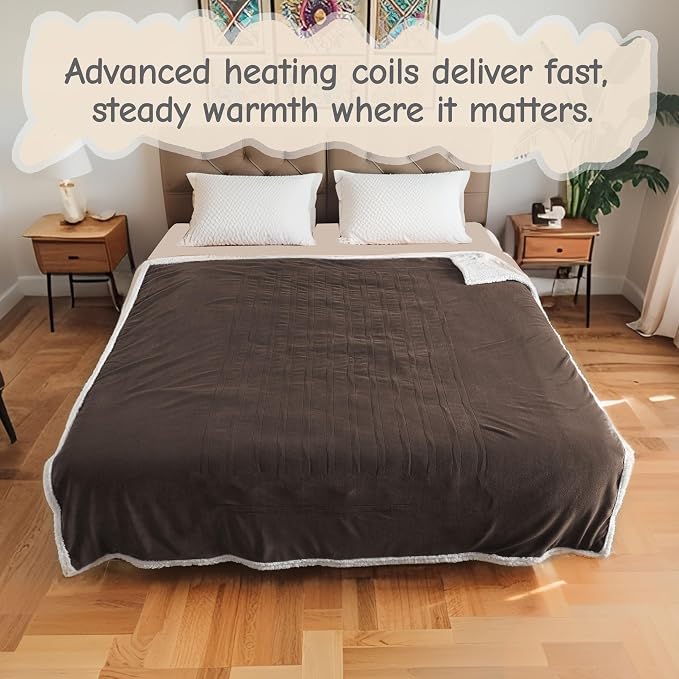 Electric Heated Blanket Queen Size 84"x90", Soft Flannel - Image 8