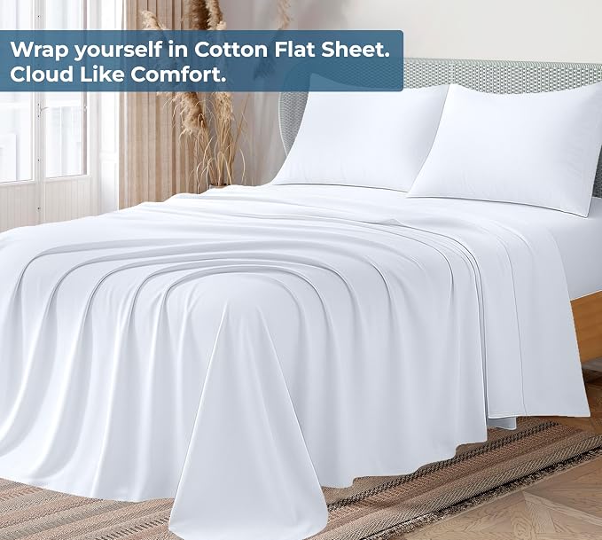 Royale Linens 100% Organic Cotton Queen Flat Sheet Only - Image 2